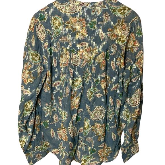 Anthro Bishop & Young Top Women's Size Medium Long Sleeve Hidden Button Front - Picture 3 of 10